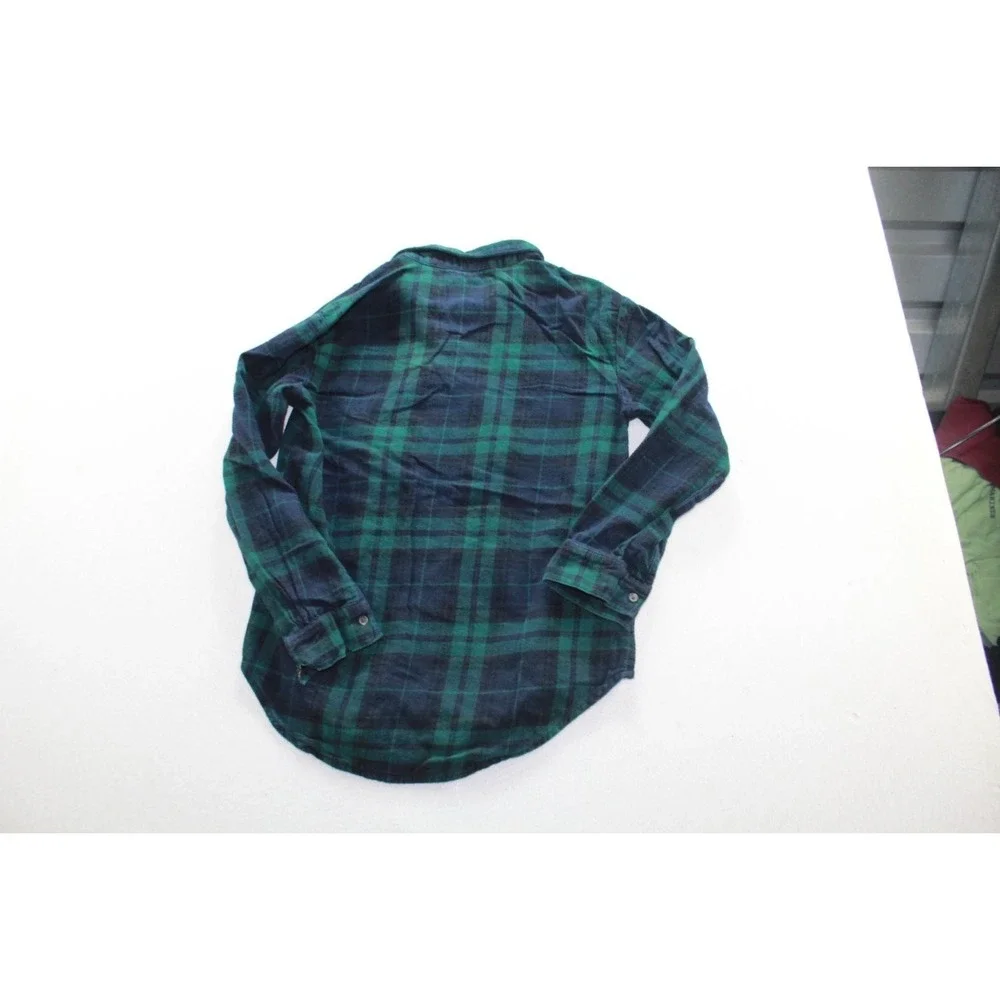 Old Navy Boys Flannel Button Down Shirt XL Green Plaid Long Sleeve Front